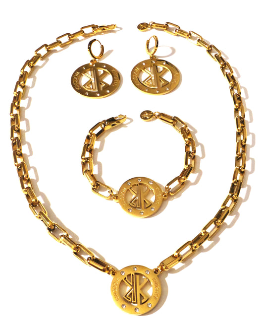 Kingdom Knights Gold Chunky Necklace/Bracelet, Hinged Earrings Set