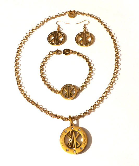 Kingdom Knights Gold Rolo Necklace/Bracelet, Fishhook Earrings Set