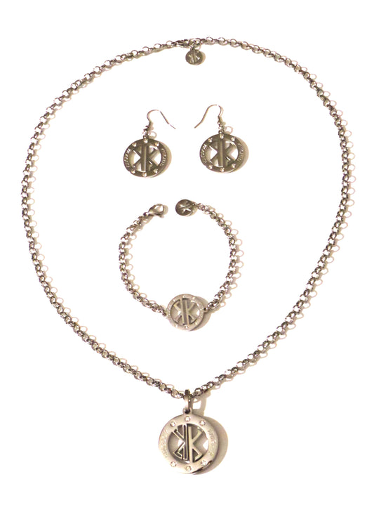 Kingdom Knights Silver Rolo Necklace/Bracelet, Fishhook Earrings Set